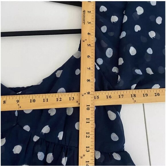 Abercrombie Long-Sleeve Ruffle Tiered Mini Dress Navy Blue Polka Dot Size XL - Picture 9 of 12